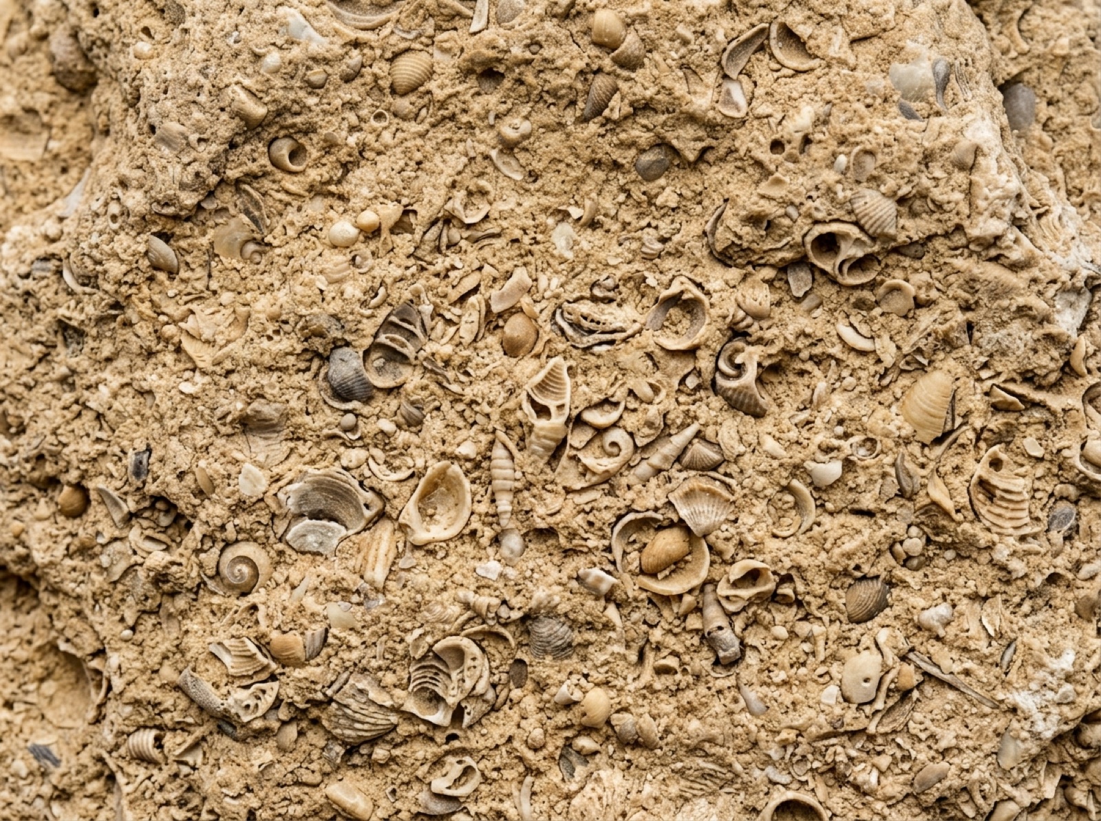 Muschelkalk: Textur mit fossilen Einschlüssen (KI-generiertes Bild)
